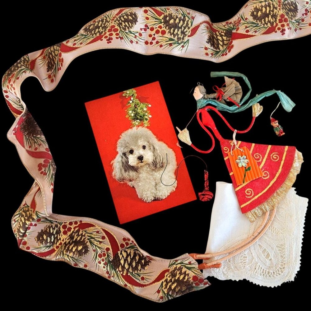 Antique Reticella Lace Hankie & Vintage Instant Christmas Collection Ornaments